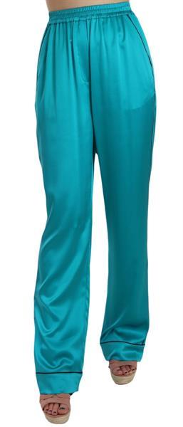 Grote foto dolce gabbana aqua blue silk stretch trousers pyjama pants kleding dames spijkerbroeken en jeans