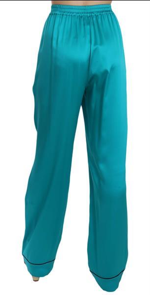 Grote foto dolce gabbana aqua blue silk stretch trousers pyjama pants kleding dames spijkerbroeken en jeans