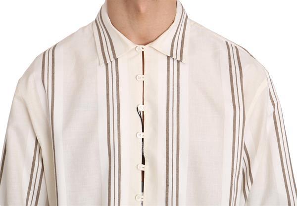 Grote foto dolce gabbana beige striped cotton oversize shirt it40 m kleding heren t shirts