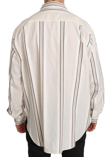 Grote foto dolce gabbana beige striped cotton oversize shirt it40 m kleding heren t shirts