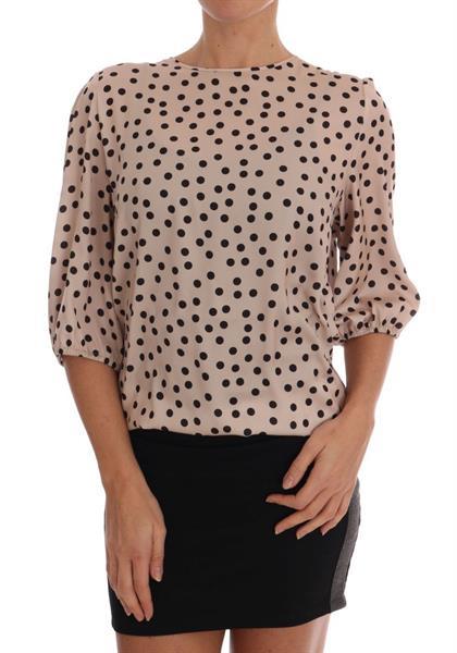 Grote foto dolce gabbana beige polka dotted silk blouse it48 xl kleding dames t shirts