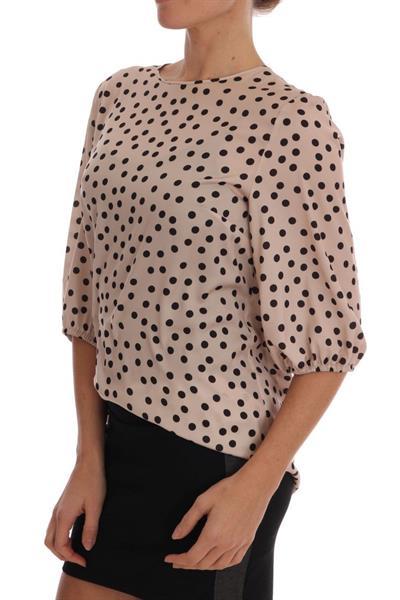 Grote foto dolce gabbana beige polka dotted silk blouse it48 xl kleding dames t shirts