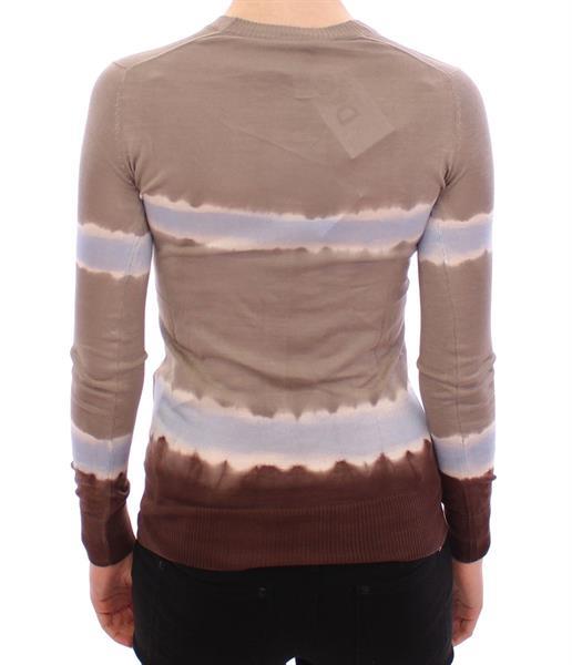 Grote foto dolce gabbana beige striped silk sweater cardigan pullover kleding dames truien en vesten