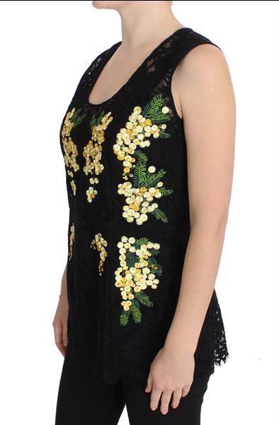Grote foto dolce gabbana black floral lace embroidered blouse it48 kleding dames t shirts