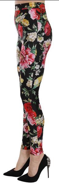 Grote foto dolce gabbana black floral print skinny leggings pants it4 kleding dames spijkerbroeken en jeans