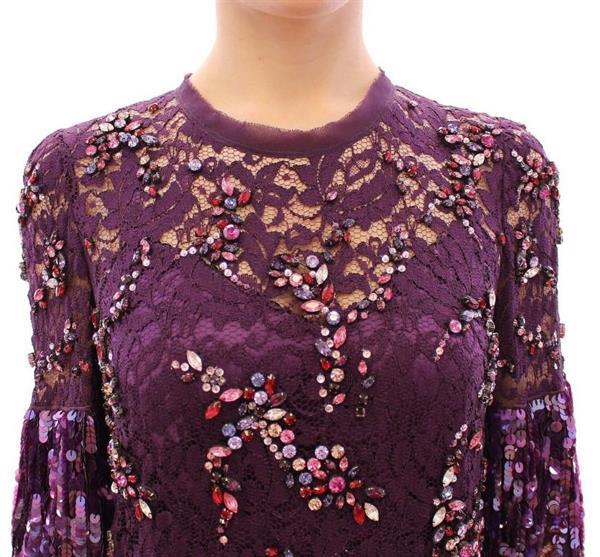 Grote foto dolce gabbana dolce gabbana purple floral lace crystal e kleding dames jurken en rokken