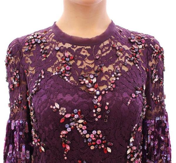 Grote foto dolce gabbana dolce gabbana purple floral lace crystal e kleding dames jurken en rokken