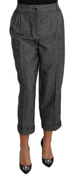 Grote foto dolce gabbana gray wool pleated cropped trouser pants it48 kleding dames spijkerbroeken en jeans