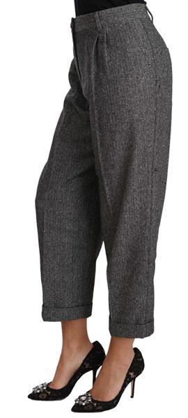 Grote foto dolce gabbana gray wool pleated cropped trouser pants it48 kleding dames spijkerbroeken en jeans