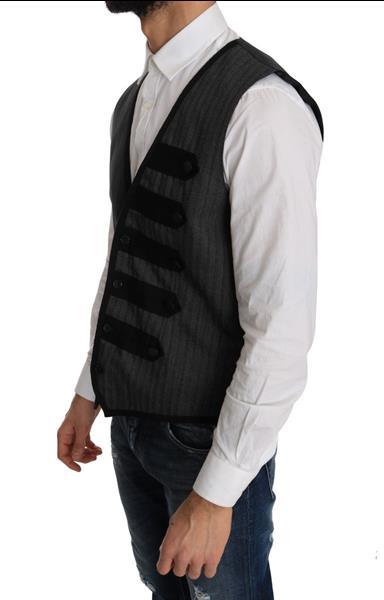 Grote foto dolce gabbana gray wool patterned slim vest it48 m kleding heren truien en vesten