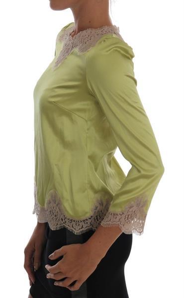 Grote foto dolce gabbana green silk stretch blouse top it38 xs kleding dames t shirts