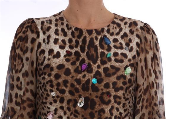 Grote foto dolce gabbana dolce gabbana brown leopard crystal embell kleding dames jurken en rokken