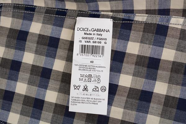 Grote foto dolce gabbana blue gray check cotton slim fit shirt 40 kleding heren t shirts