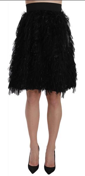 Grote foto dolce gabbana black fringe metallic mini a line skirt it38 kleding dames jurken en rokken