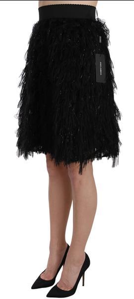 Grote foto dolce gabbana black fringe metallic mini a line skirt it38 kleding dames jurken en rokken