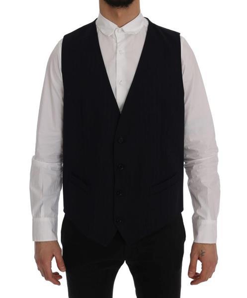 Grote foto dolce gabbana blue staff wool stretch vest it54 xxl kleding heren truien en vesten