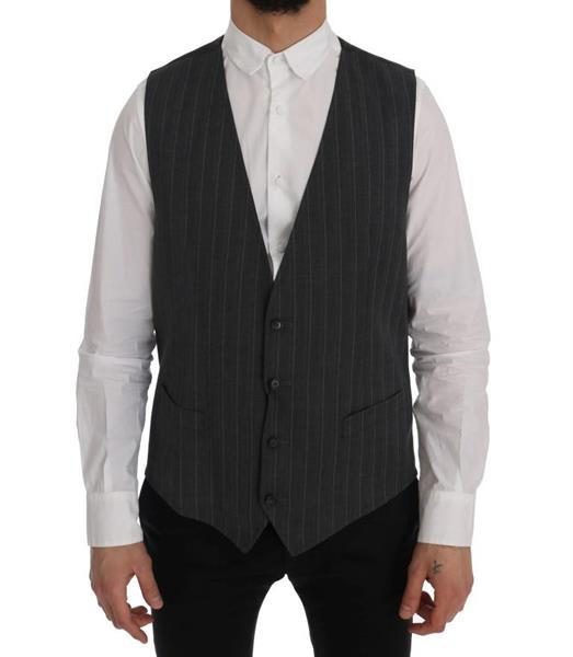 Grote foto dolce gabbana gray wool stretch vest it52 xl kleding heren truien en vesten