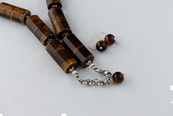 Grote foto tijgeroog ketting oorhanger set sieraden tassen en uiterlijk kettingen