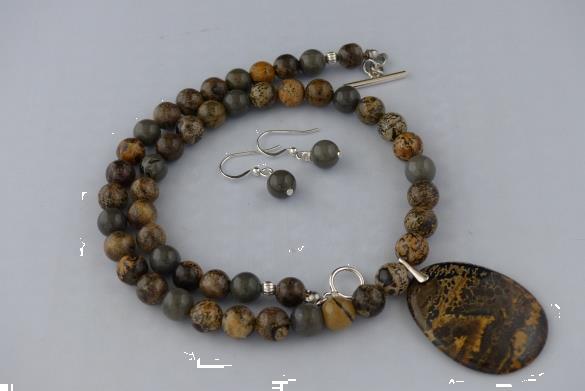 Grote foto jaspis ketting oorhanger set sieraden tassen en uiterlijk kettingen