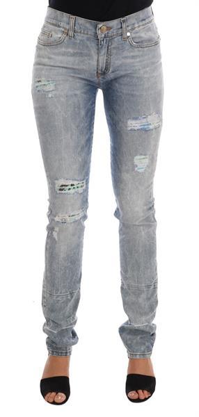 Grote foto versace jeans blue wash torn stretch slim fit jeans w25 kleding dames spijkerbroeken en jeans