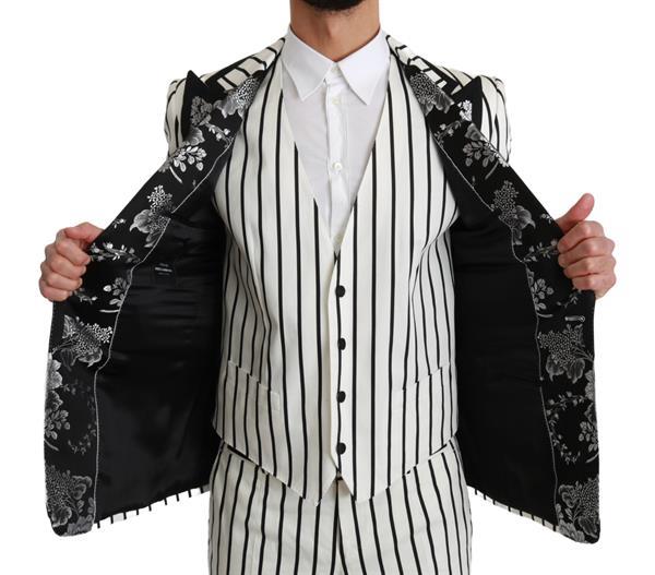 Grote foto dolce gabbana black white striped floral 3 piece suit it46 kleding heren kostuums en colberts