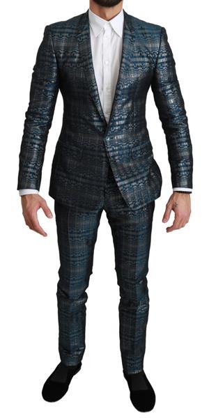 Grote foto dolce gabbana blue silver gold jacquard 2 piece suit it46 kleding heren kostuums en colberts