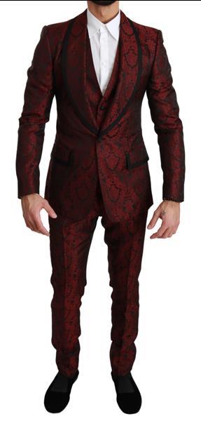 Grote foto dolce gabbana bordeaux jacquard floral pattern 3 piece sui kleding heren kostuums en colberts