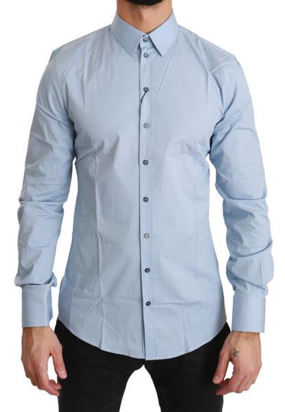 Grote foto dolce gabbana blue sicilia formal dress cotton shirt 44 kleding heren t shirts