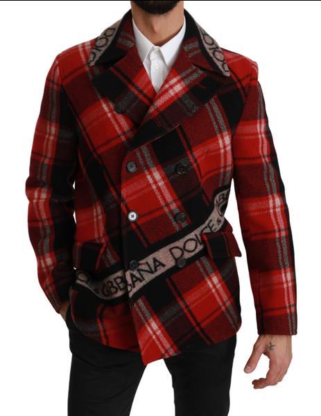 Grote foto dolce gabbana red wool checkered dg logo plaid jacket it48 kleding heren jassen zomer