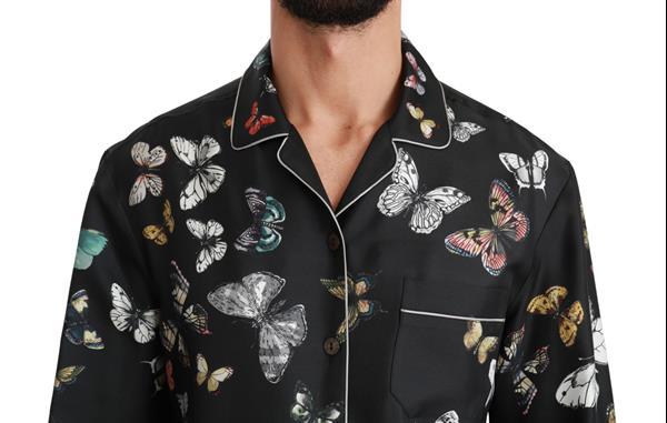 Grote foto dolce gabbana black butterfly pattern silk casual shirt it kleding heren t shirts