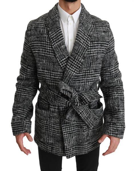 Grote foto dolce gabbana gray checkered wool robe coat wrap jacket it kleding heren jassen zomer