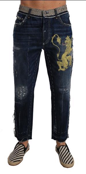 Grote foto dolce gabbana blue denim loose lion print jeans it48 m kleding heren spijkerbroeken en jeans