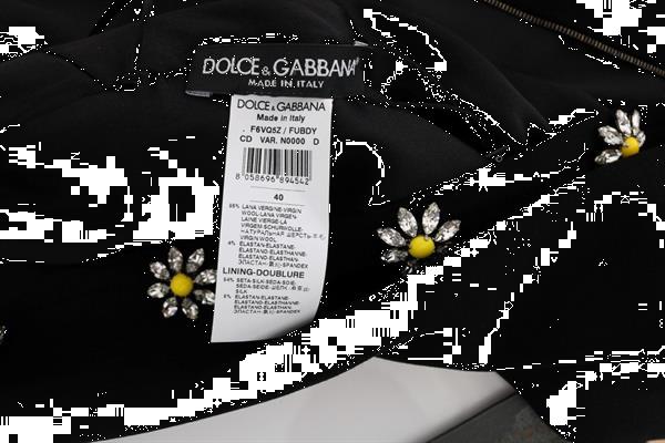 Grote foto dolce gabbana black wool stretch crystal shift dress it40 kleding dames jurken en rokken