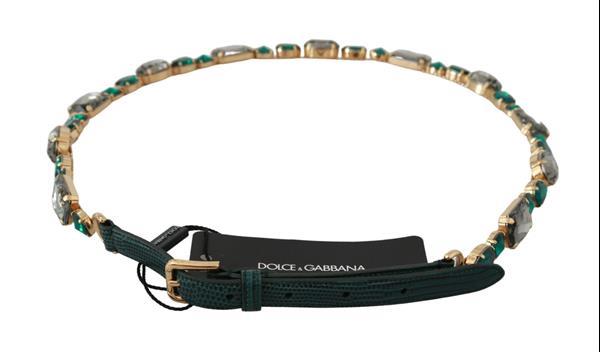 Grote foto dolce gabbana leather green crystals gold brass belt 90 cm kleding dames sieraden