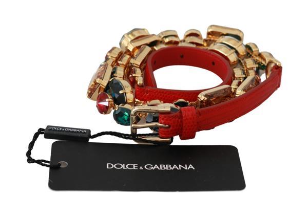 Grote foto dolce gabbana red leather multicolor crystals waist belt 7 kleding dames sieraden