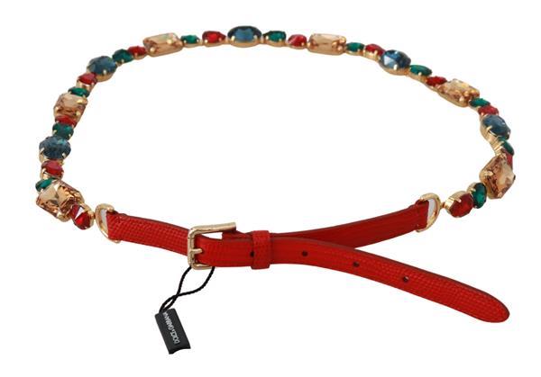 Grote foto dolce gabbana red leather multicolor crystals waist belt 7 kleding dames sieraden