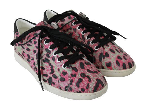 Grote foto dolce gabbana pink leopard print training leather flat sne kleding heren schoenen