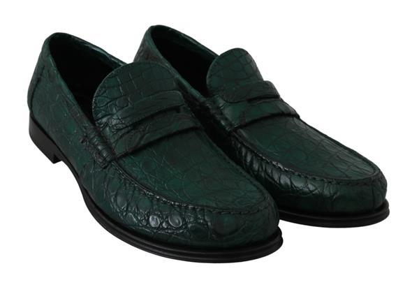 Grote foto dolce gabbana leather exotic skin green mens flat loafers kleding heren schoenen