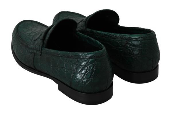 Grote foto dolce gabbana leather exotic skin green mens flat loafers kleding heren schoenen