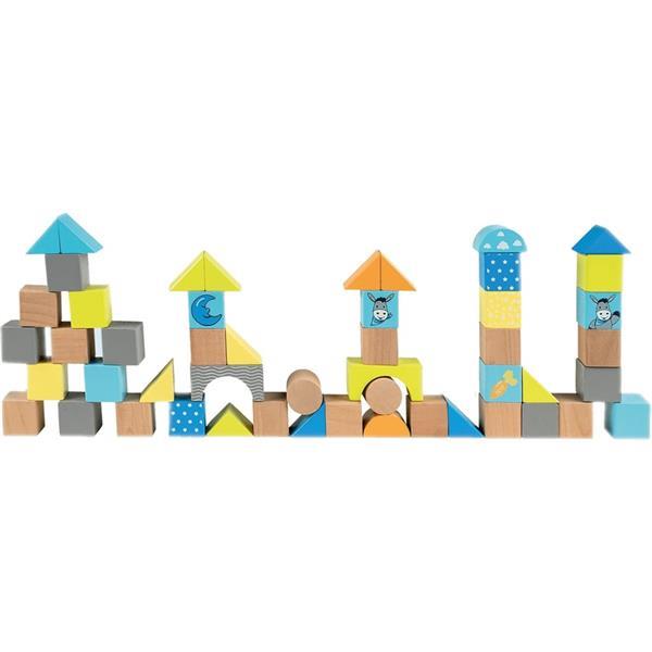 Grote foto happy people speelblokken ezel hout blauw grijs geel kinderen en baby duplo en lego