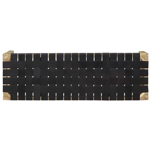 Grote foto vidaxl bankje 110 cm echt leer en massief mangohout zwart huis en inrichting overige huis en inrichting