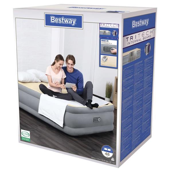 Grote foto bestway luchtbed met ingebouwde pomp 203x152x46 cm caravans en kamperen kampeertoebehoren