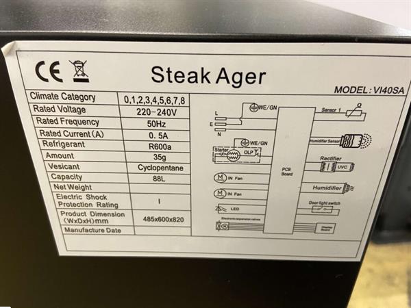 Grote foto dry aging kast vleesrijpings kast 88 liter 230v horeca diversen overige diversen