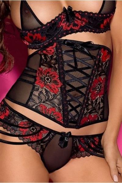 Grote foto rood zwarte lingerie gordel maat s kleding dames ondergoed