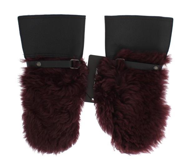 Grote foto dolce gabbana black leather bordeaux shearling gloves 9 5 kleding dames sieraden