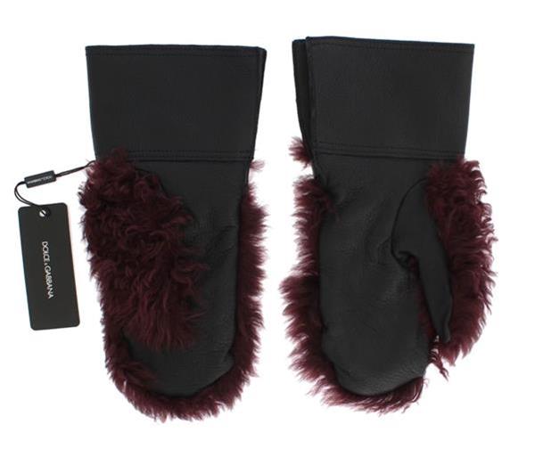 Grote foto dolce gabbana black leather bordeaux shearling gloves 9 5 kleding dames sieraden