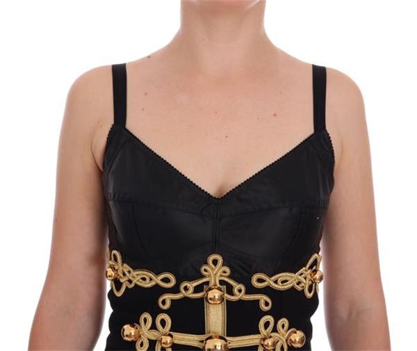 Grote foto dolce gabbana black wool stretch gold a line dress it36 kleding dames jurken en rokken