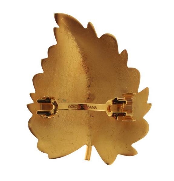 Grote foto dolce gabbana gold plated brass leaf brooch kleding dames sieraden