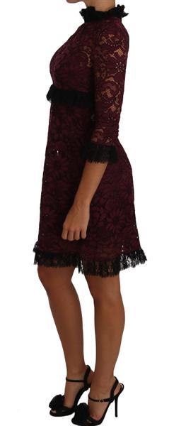 Grote foto dolce gabbana black floral lace burgundy gown mock collar kleding dames jurken en rokken