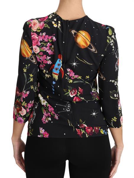 Grote foto dolce gabbana black floral moon robot rocket top it36 xxs kleding dames t shirts